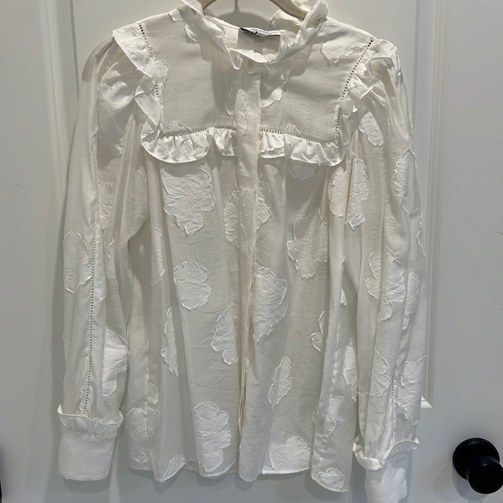& Other Stories white appliqué button down blouse, size 4